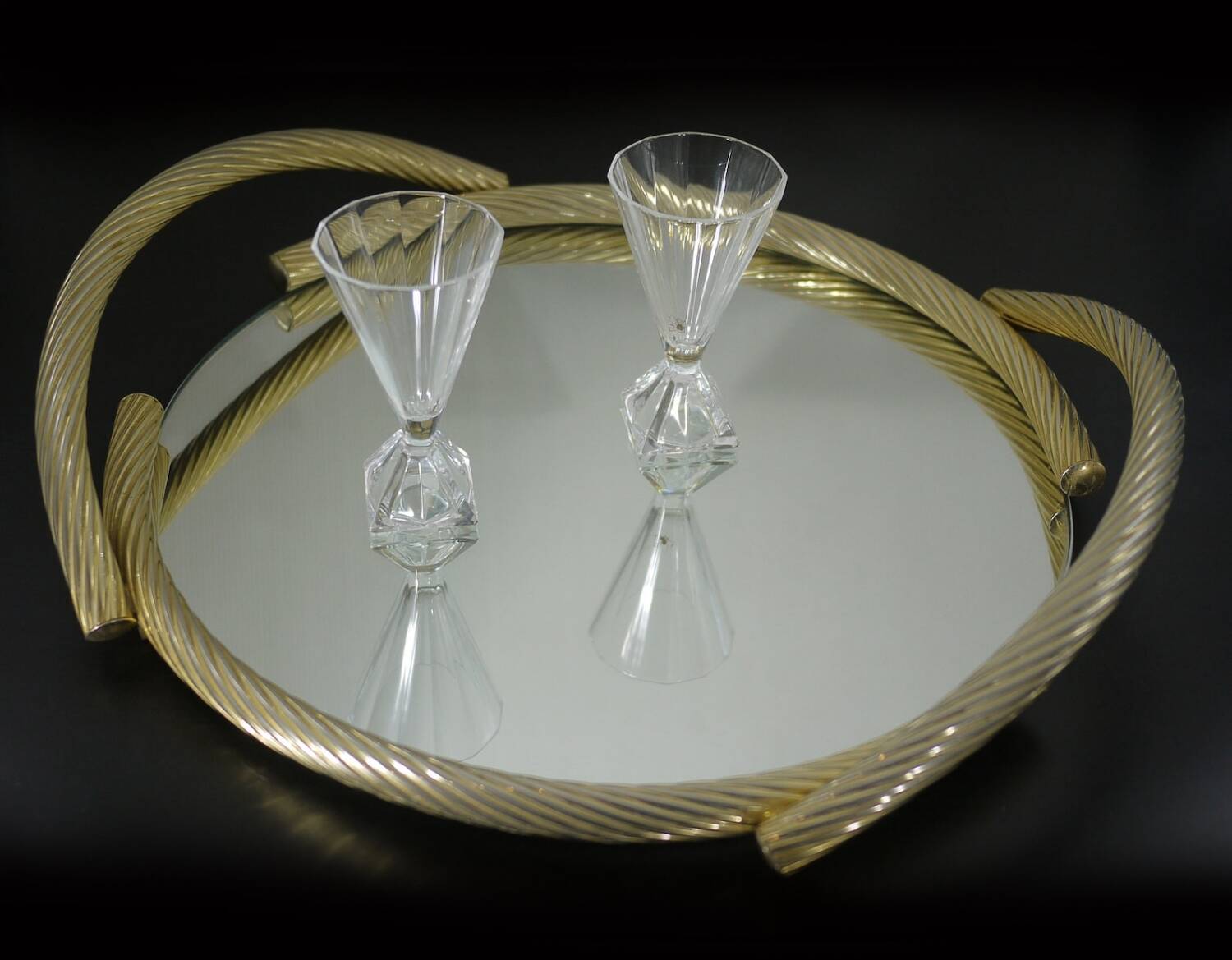 Gilded Rope Serving Tray, French Mirror Tray, Drinks Tray