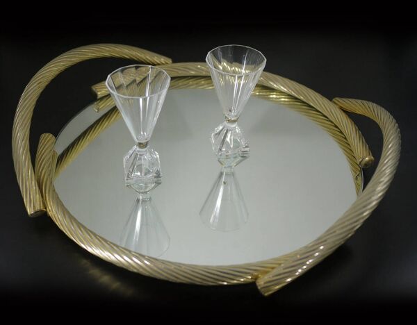 Plateau de service en corde dorée, plateau en miroir français, plateau à boissons