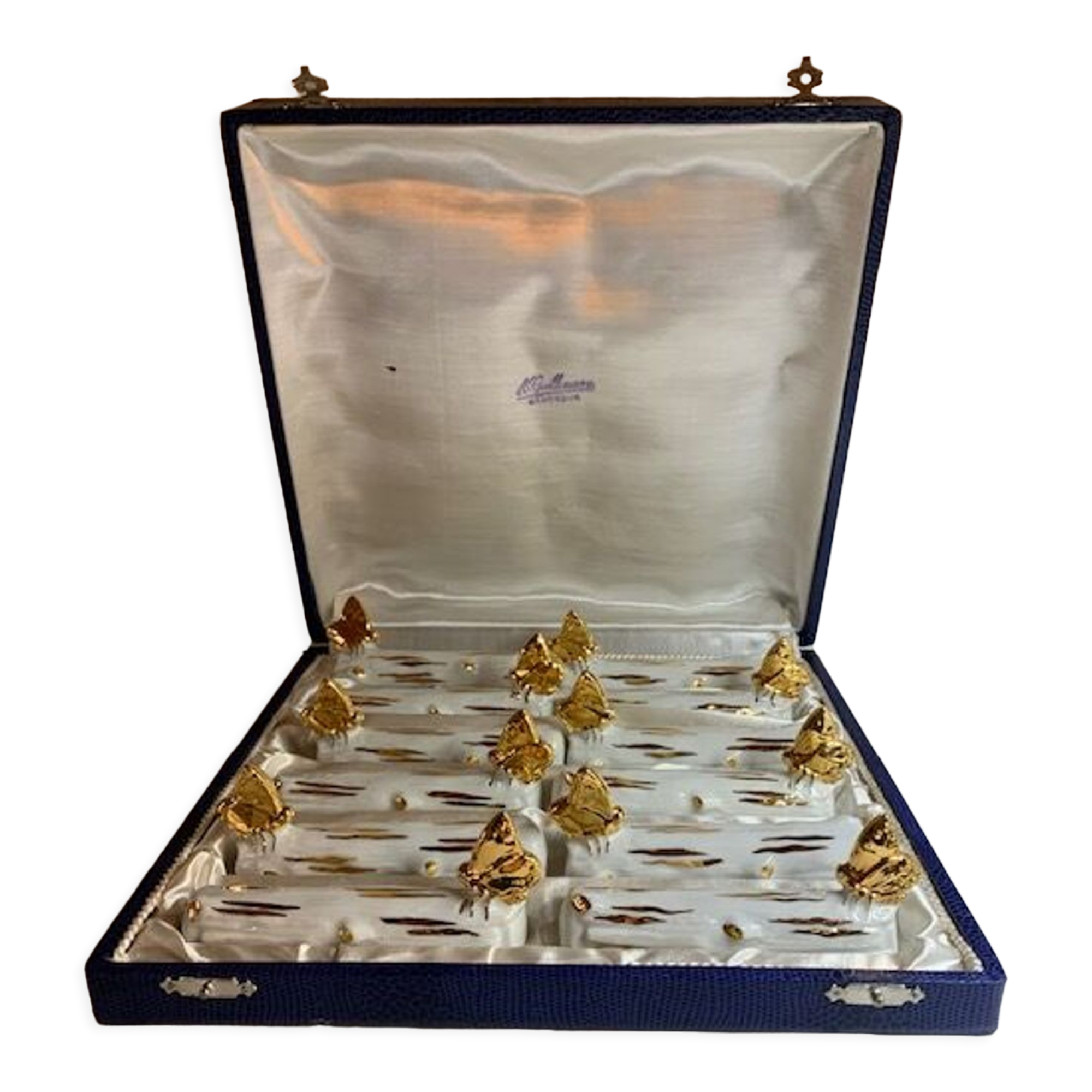 Box of 12 knife holders art nouveau gilded ceramic butterflies