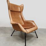 Vintage Czech Republic design wingback armchair Miroslav Navratil