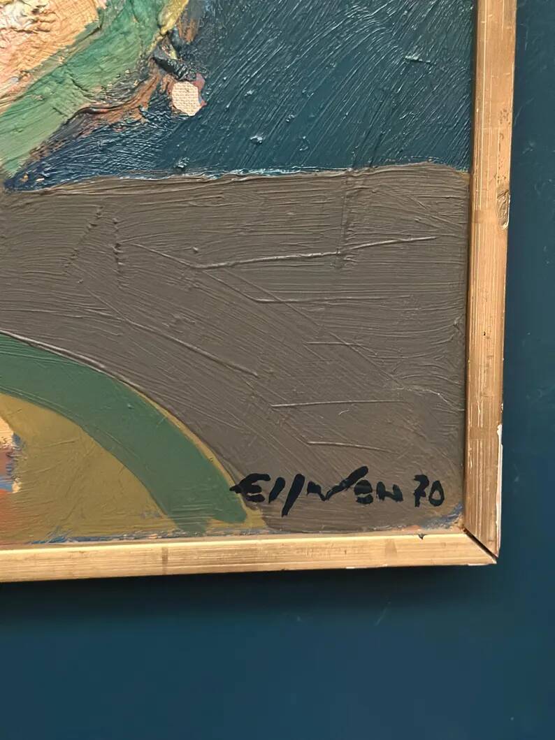 Swedish Oil on Canvas"The Discus Thrower" by Eric Elfvén,vintage and framed