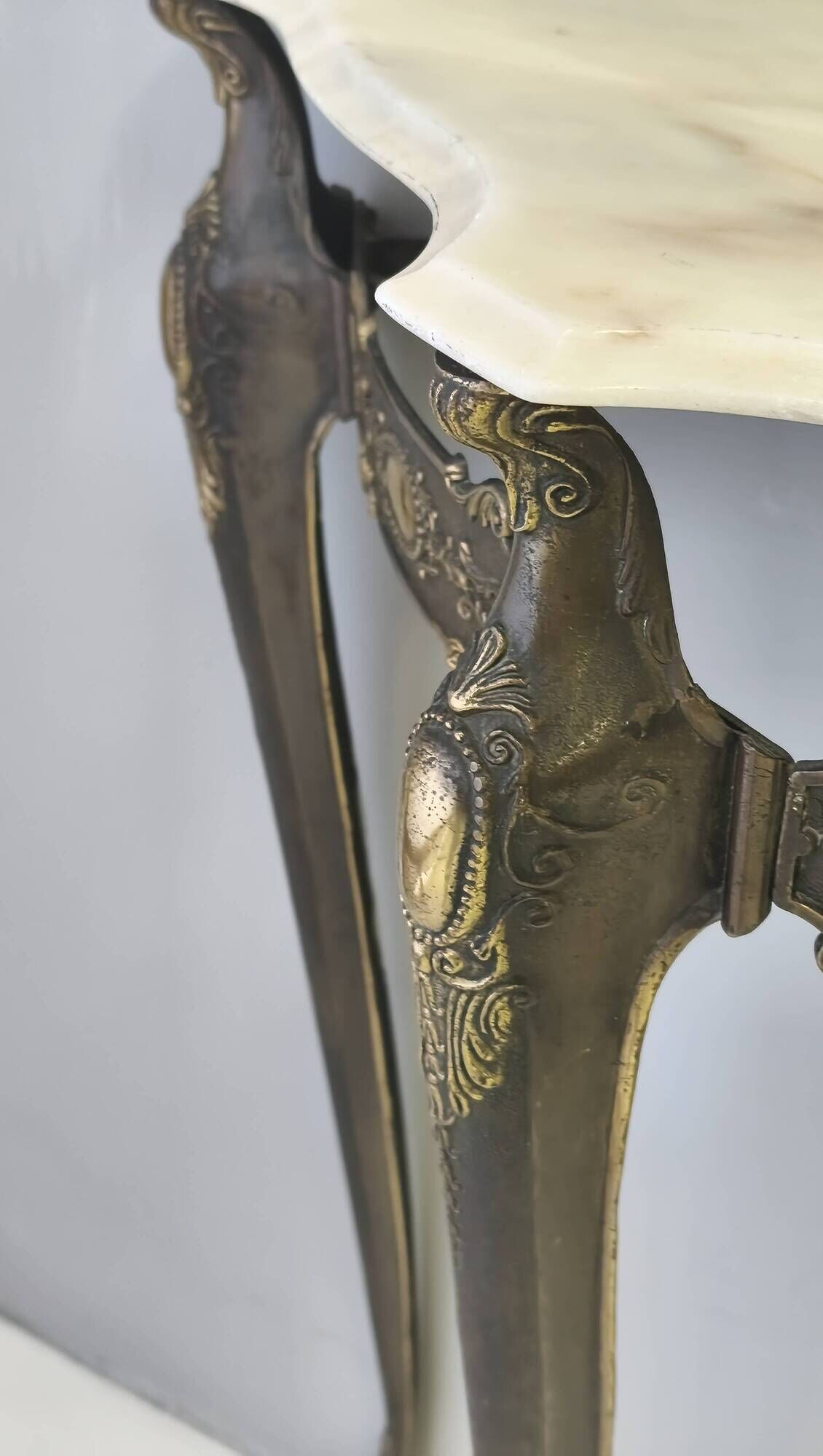 Vintage Bronze Console Table with a Portuguese Pink Marble Top