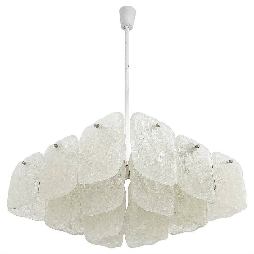 Very large square chandelier J.T. Kalmar with frosted glass panels, Austria, 1960s.