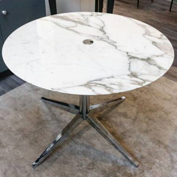 Florence Knoll - TABLE plateau rond marbre Calacatta oro verde base chrome