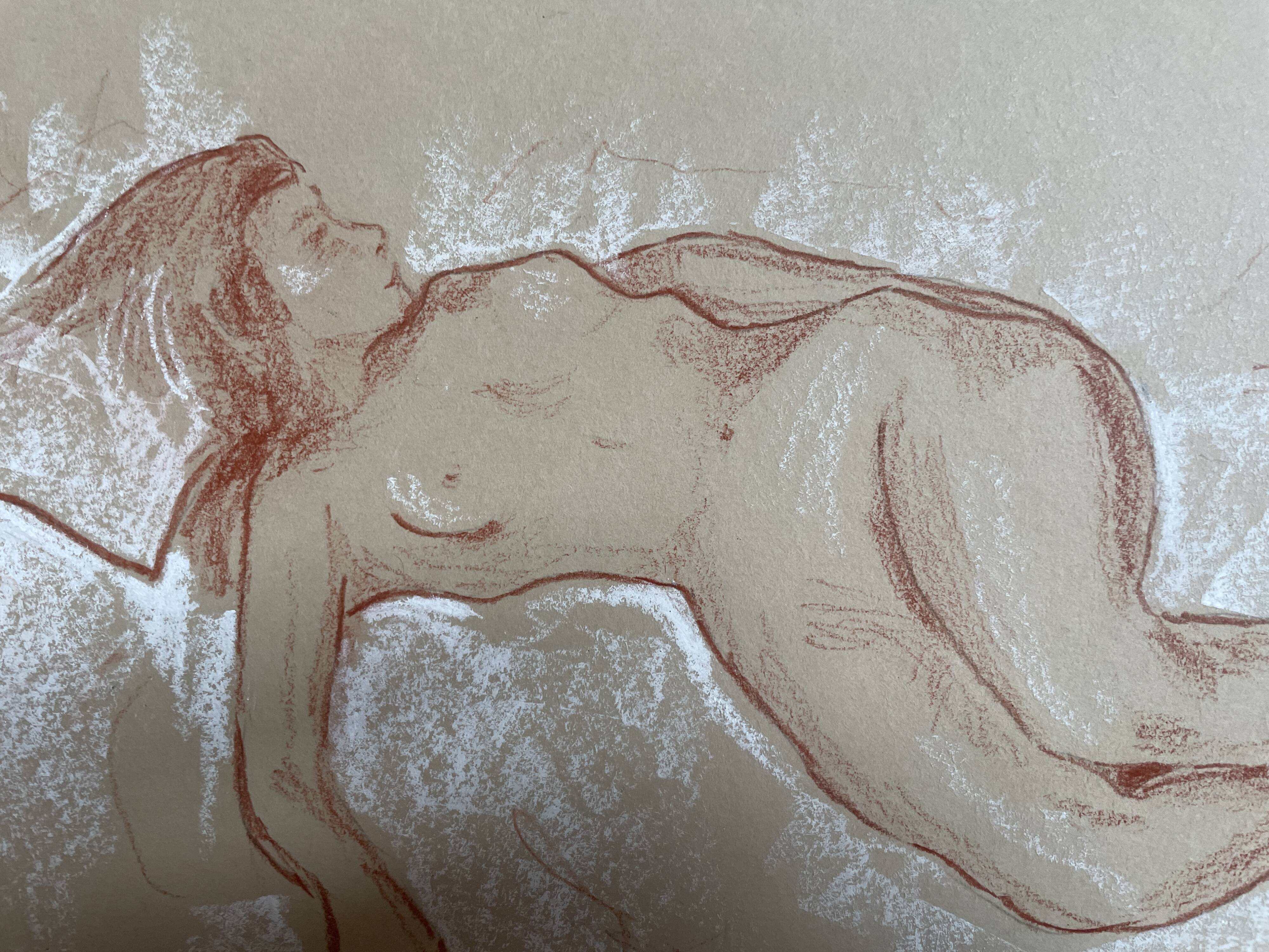 Signed sanguine drawing of a female portrait "The Nap"