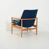 Scandinavian oak and blue wool armchair