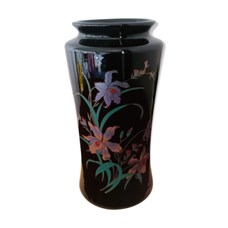 Black ceramic floral vase