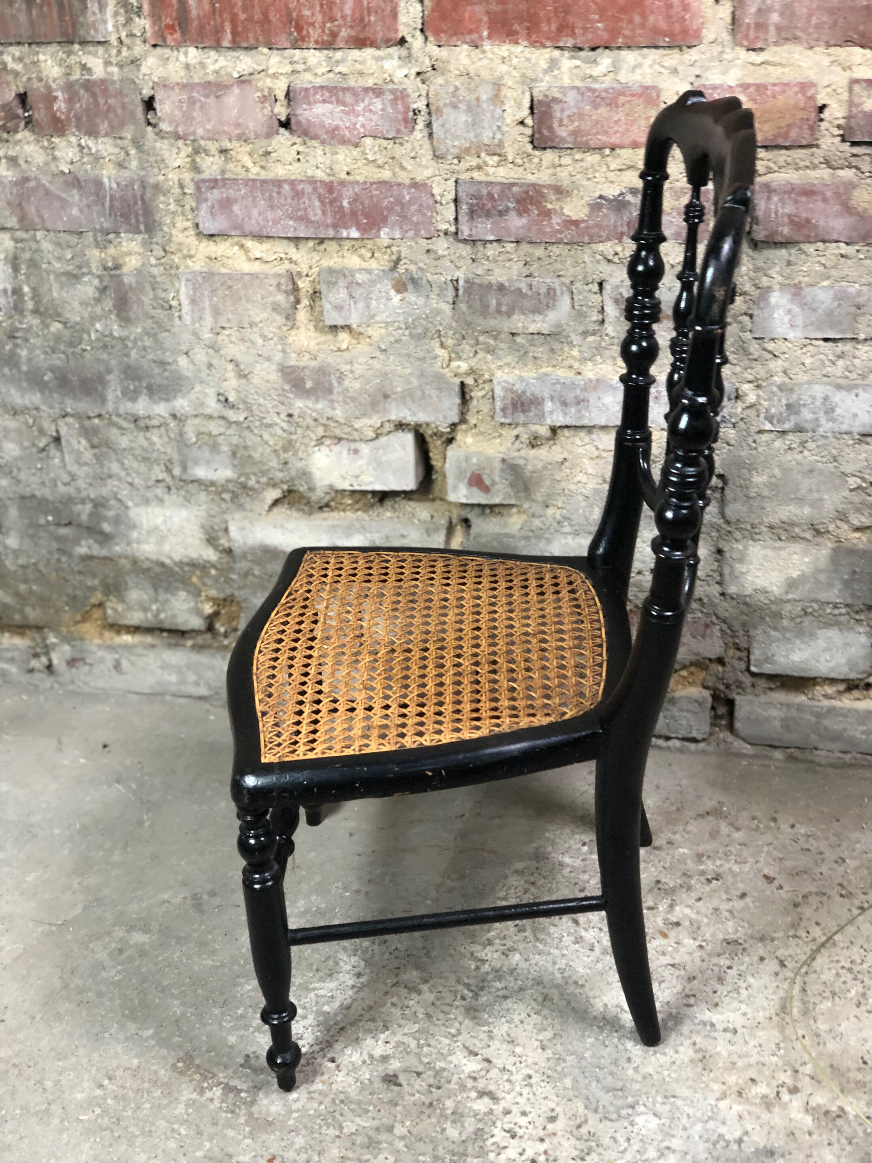 Children's chair Napoleon III period in blackened and canned wood