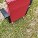 Pair of vintage 60s armchairs – Red and black faux leather