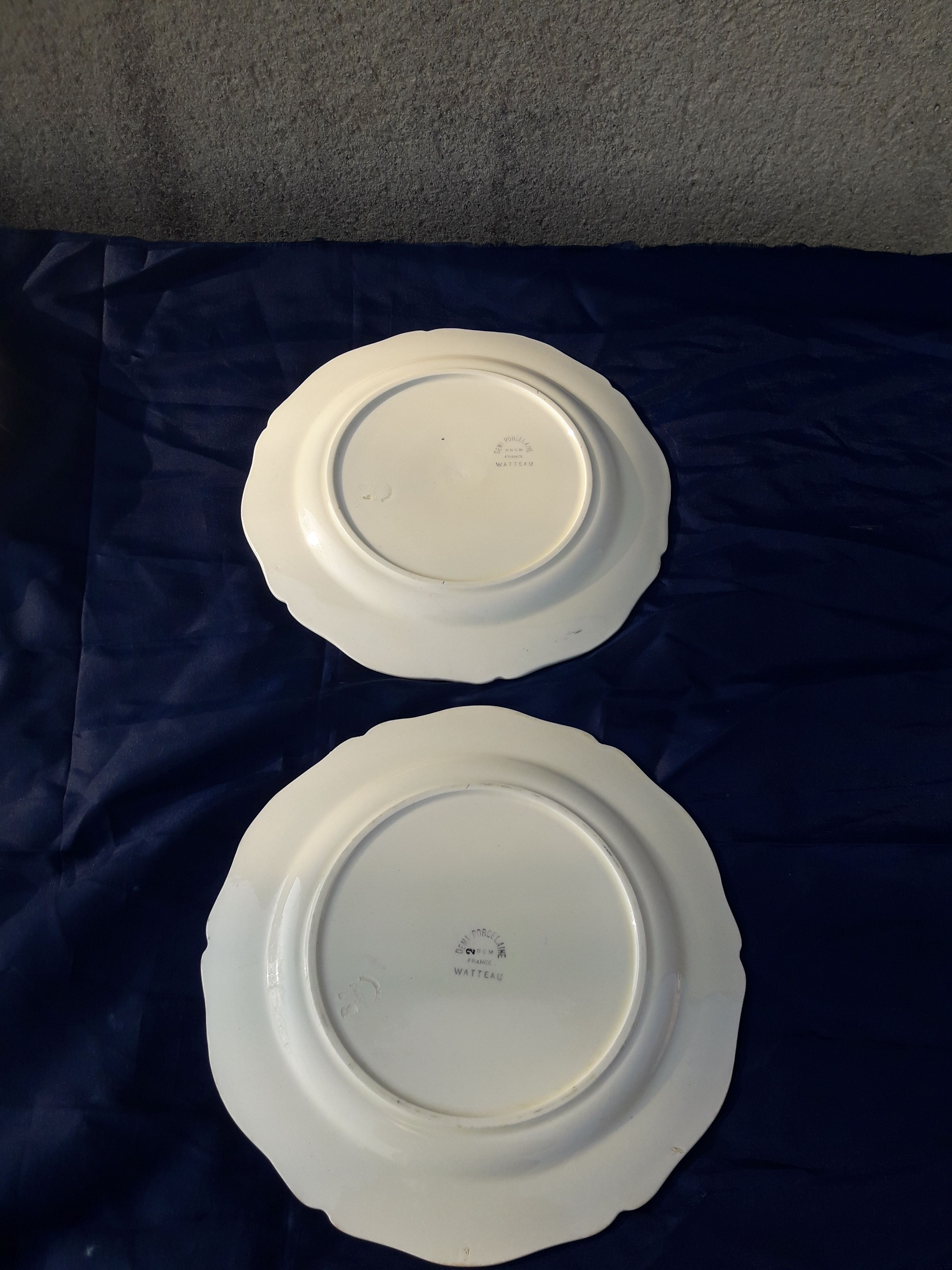 2 plates in half porcelain HBCM Creil Montereau model Watteau diam 24 cm