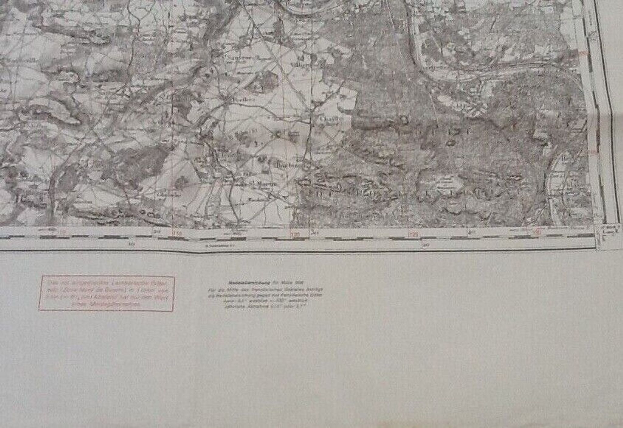 Carte géographique allemande rouge zone nord de guerre  melun seine-et-marne