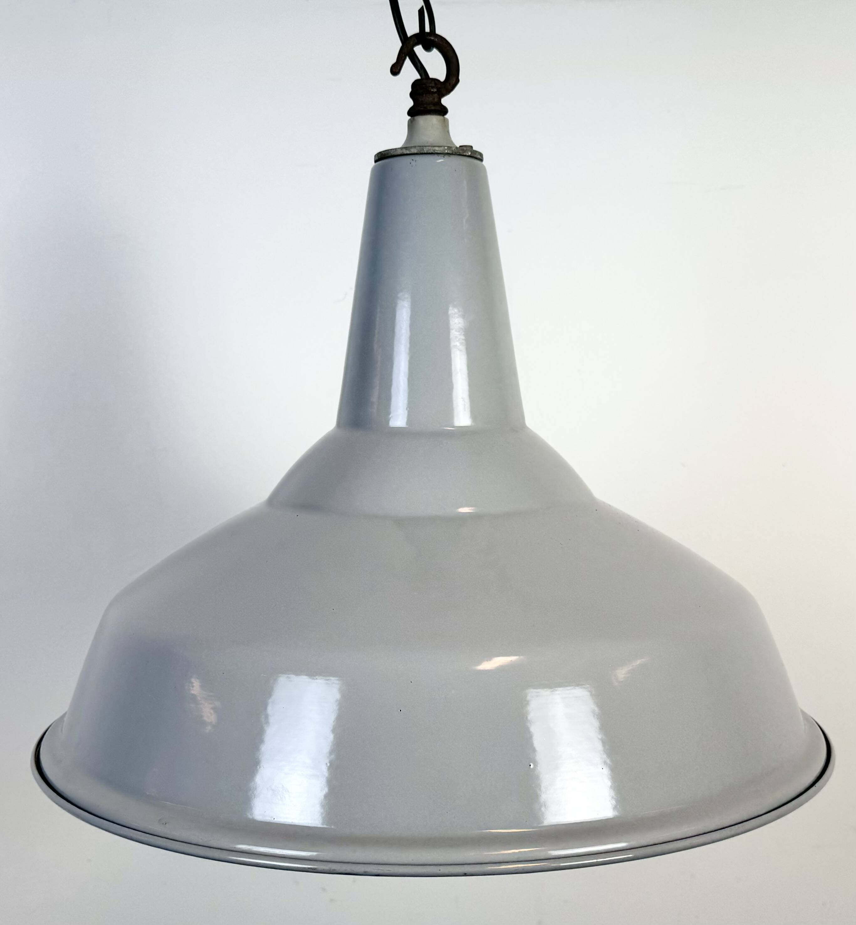 Large Industrial British Grey Enamel Pendant Lamp from Benjamin, 1960s
