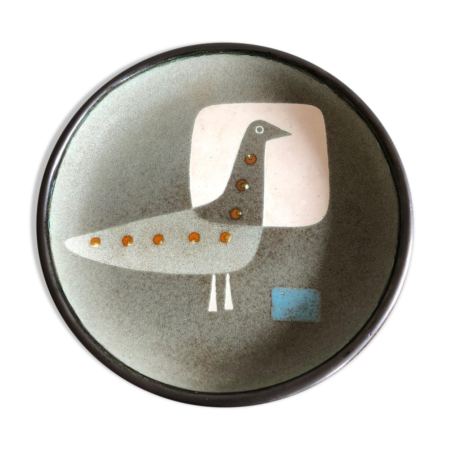 Jean Payen's earthenware dish (1928-2012) with stylized bird décor, 1957, very rare
