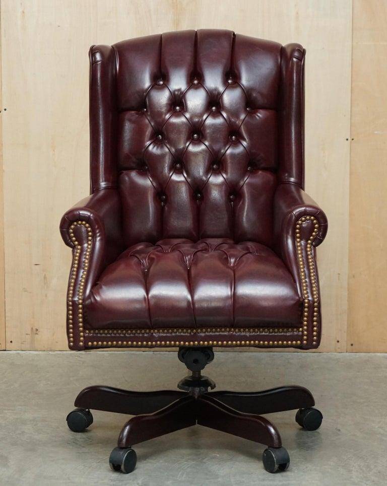 Fauteuil de bureau Chesterfield Wingback en cuir vintage