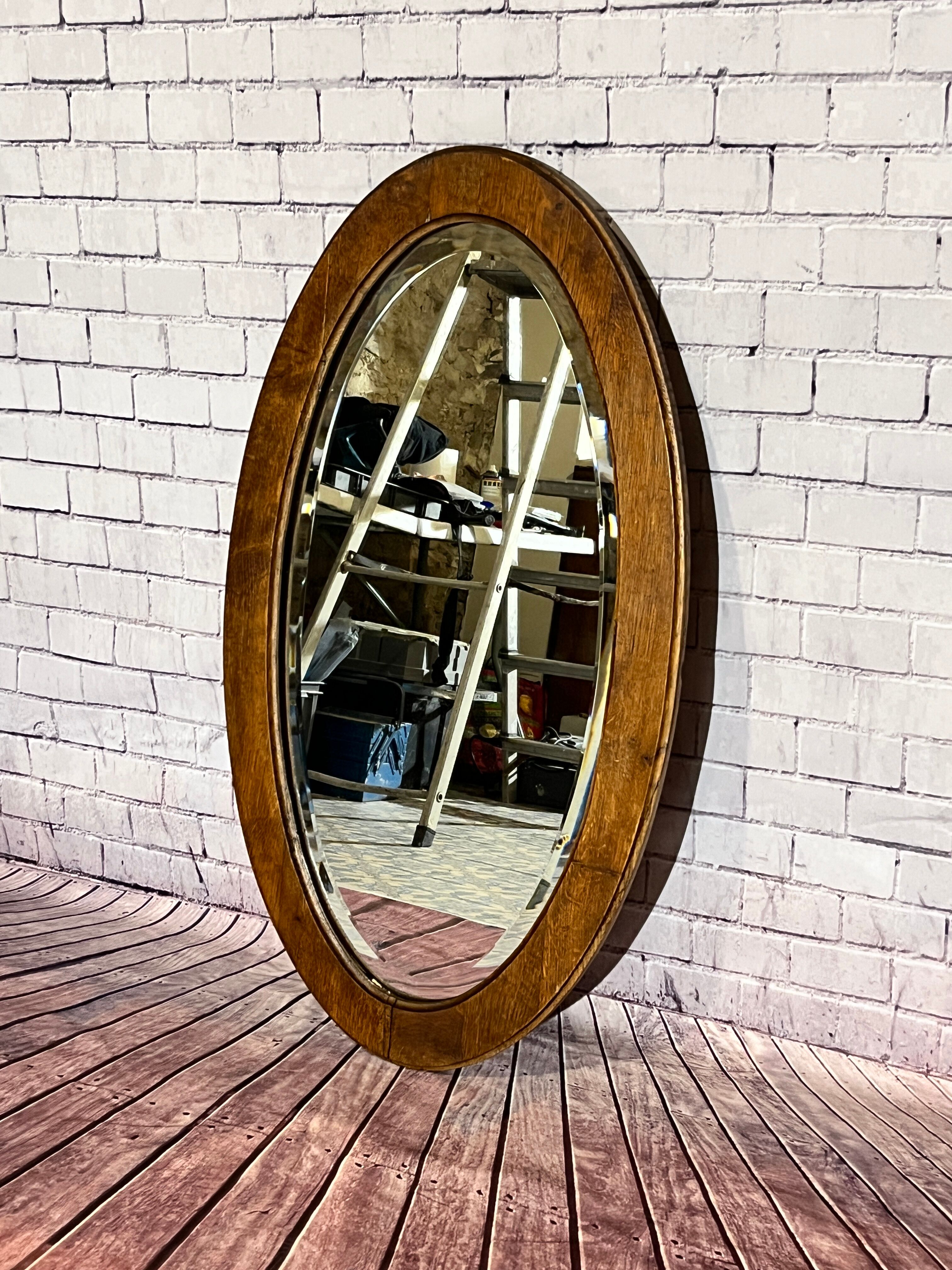 Miroir biseauté oval en bois, 93x54 cm