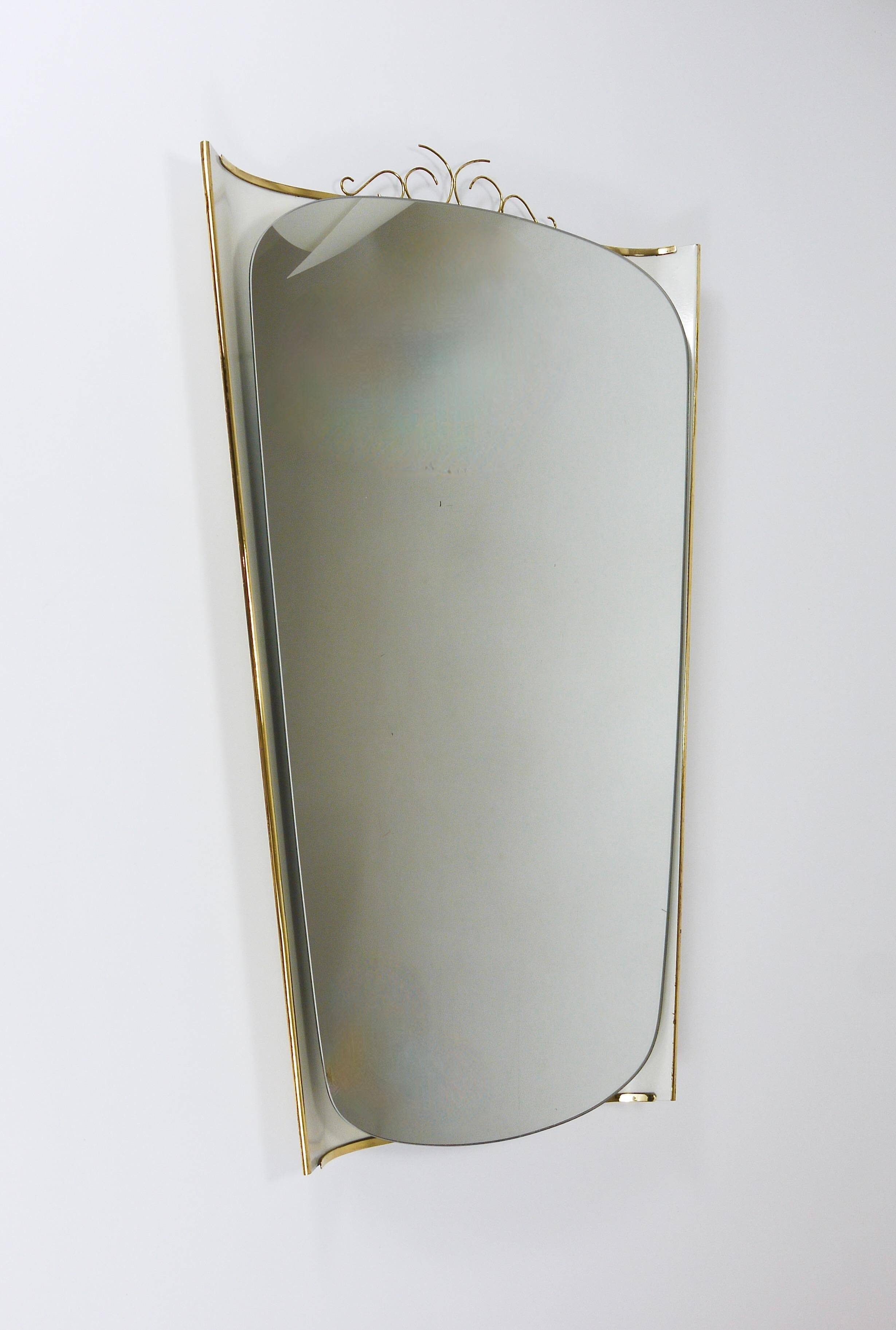Mid-century illuminated wall mirror by Ernest Igl with brass crown, by Hillebrand.
