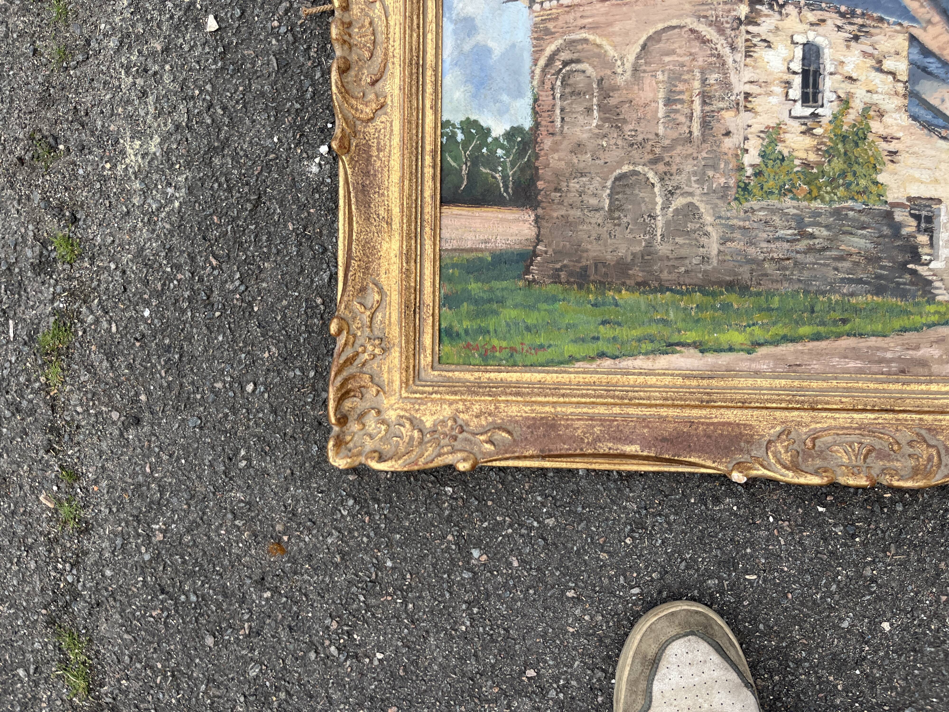 Oil painting of a Breton manor signed M. Garnier in a gilded frame - Antique