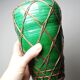 Japanese vase, green ceramic with bamboo lacing, Awaji Yaki, antique 1900-1930.