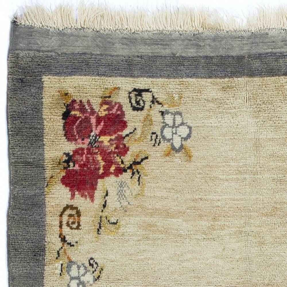 Vintage Hand-Knotted Turkish Tulu Rug with Floral Design in Cream, Gray and Red