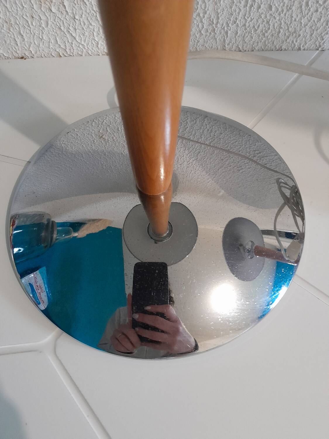 Pair of vintage 1980s wood and chrome ocean liner lamps