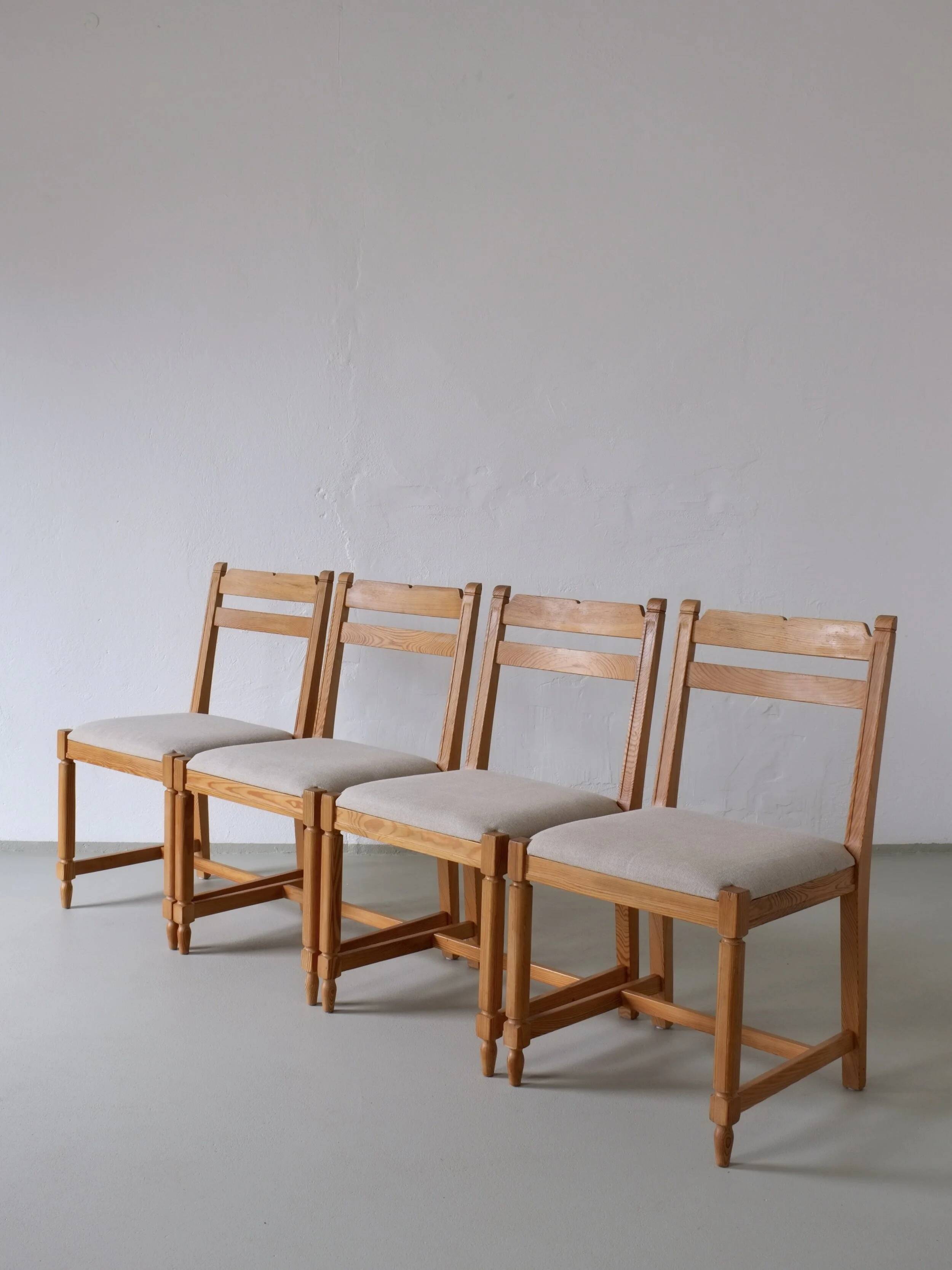 4 rustic carved pine chairs | Sweden | 1950s