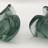 Pair of vintage blue/green tinted glass candlesticks from the 70s