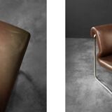 Two-seater canapé in steel and brown faux leather, Germany 1970.