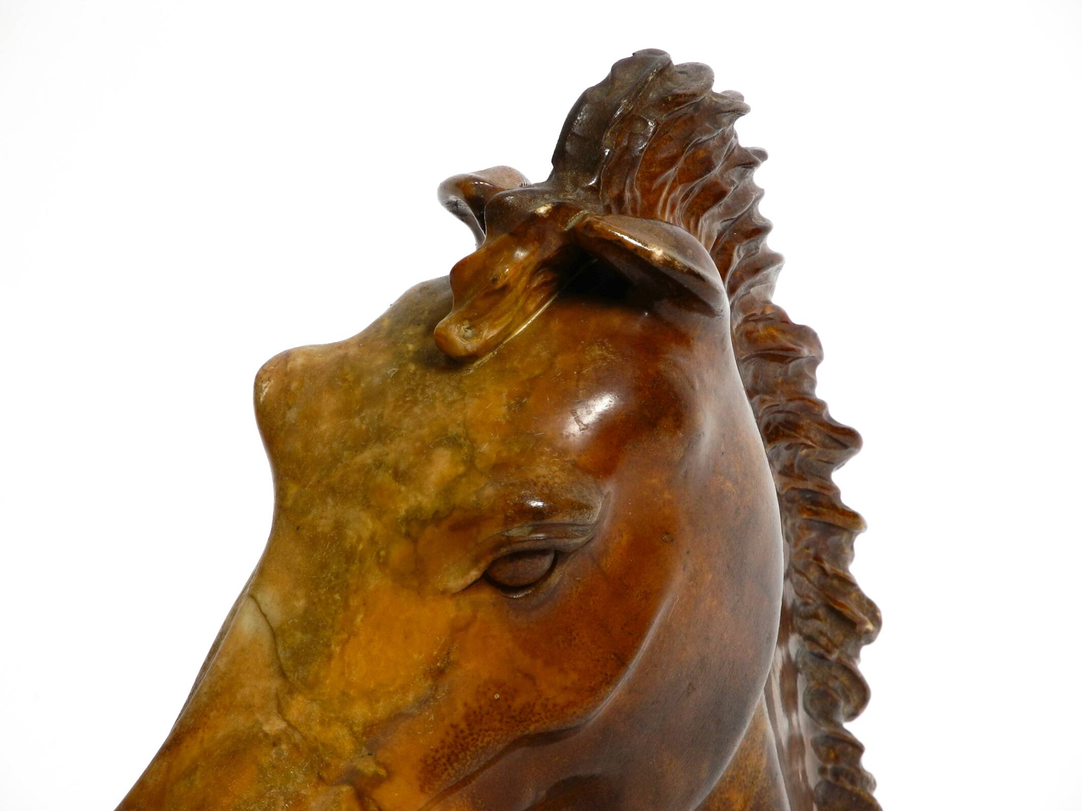 Decorative heavy lifelike 1960's horse head sculpture in brown soapstone