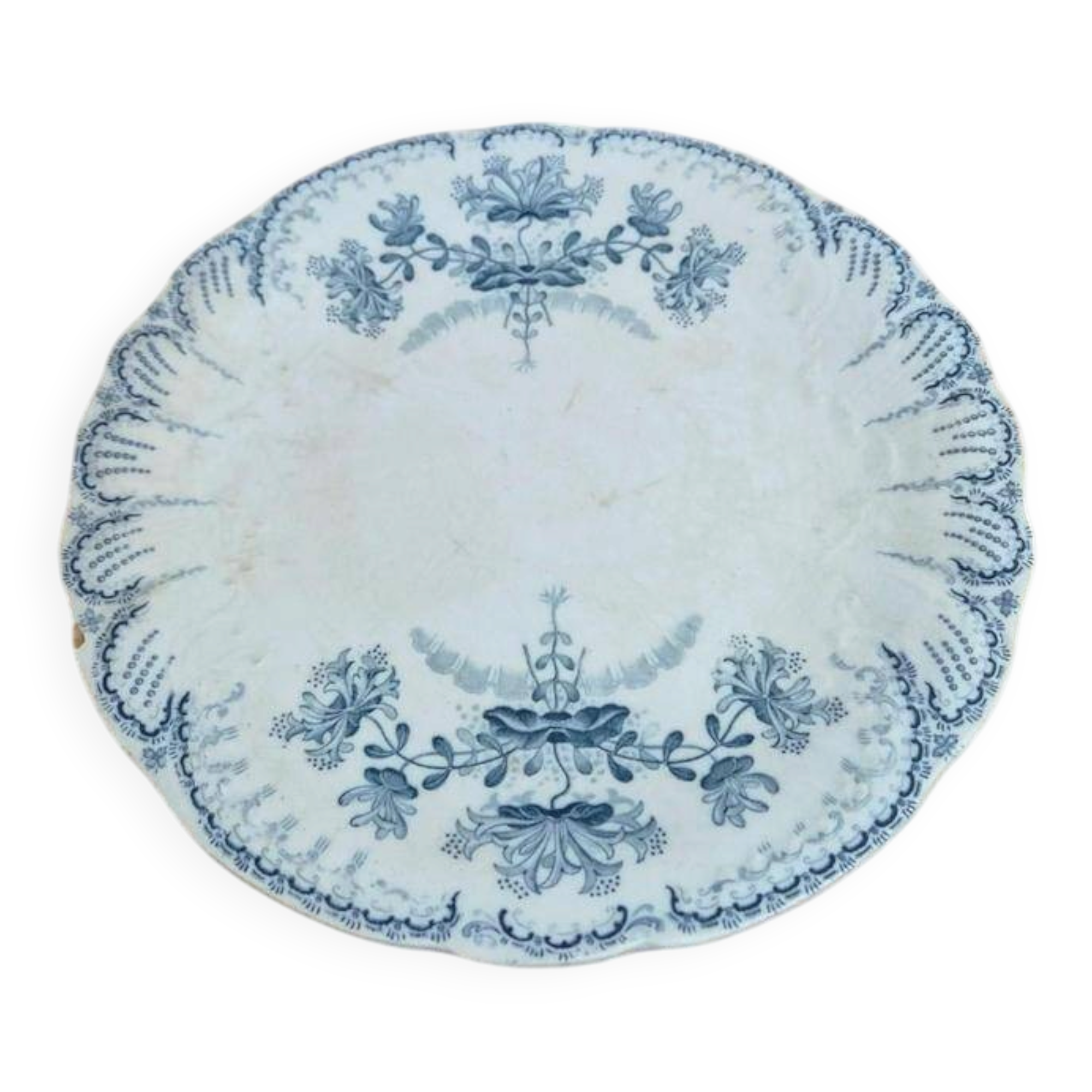 Compotier ancien en terre de fer Saint-amand & Hamage – modèle Régence bleu