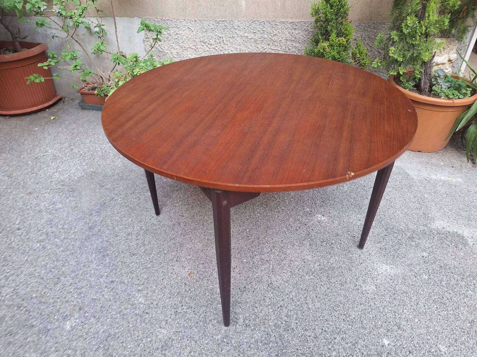 Wooden Dining Table with Round Top, 1950s