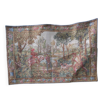 Vintage tapestry in Aubusson style. Hunting return.