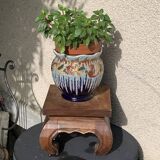 Plant holder, wooden saddle, old base