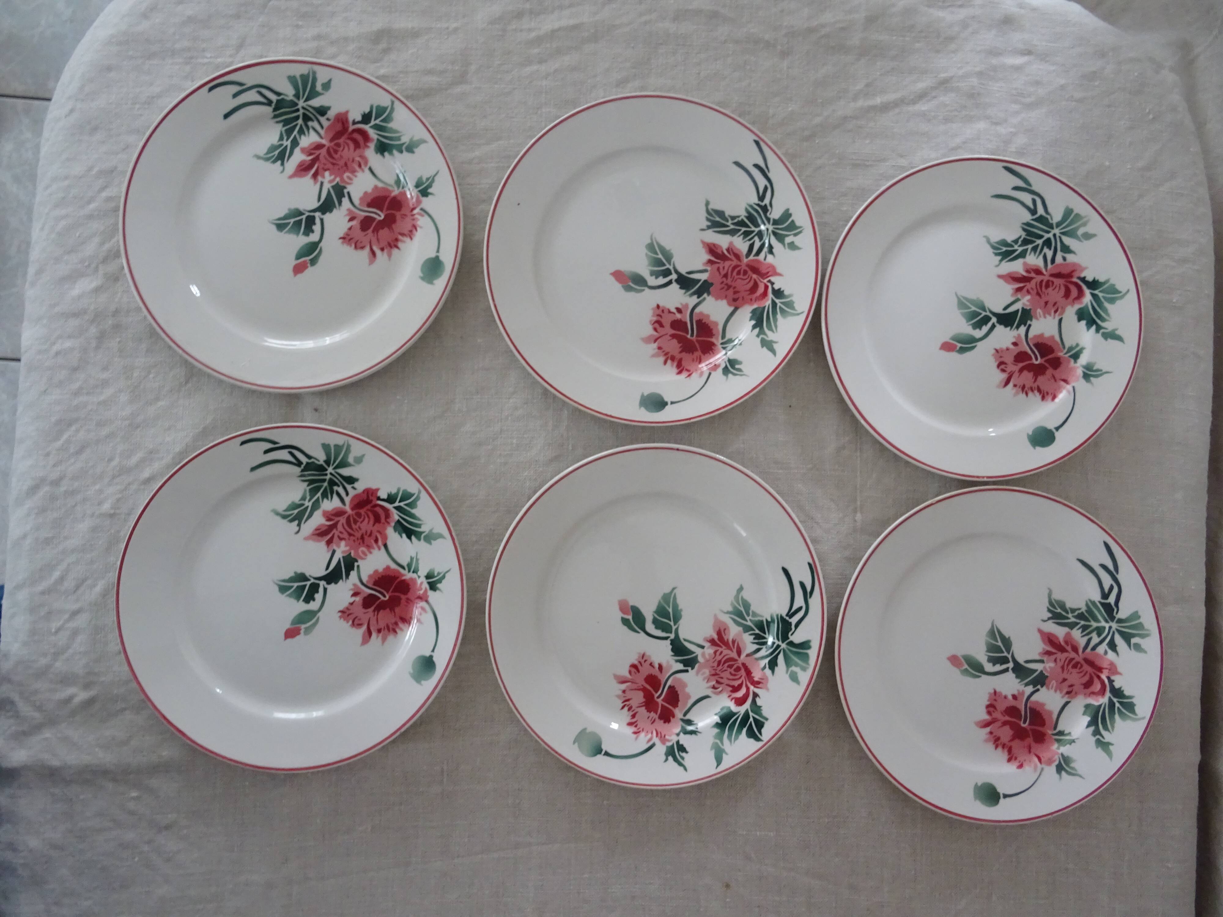 12 plates old flat and hollow HBCM Creil Montereau Luxeuil carnations