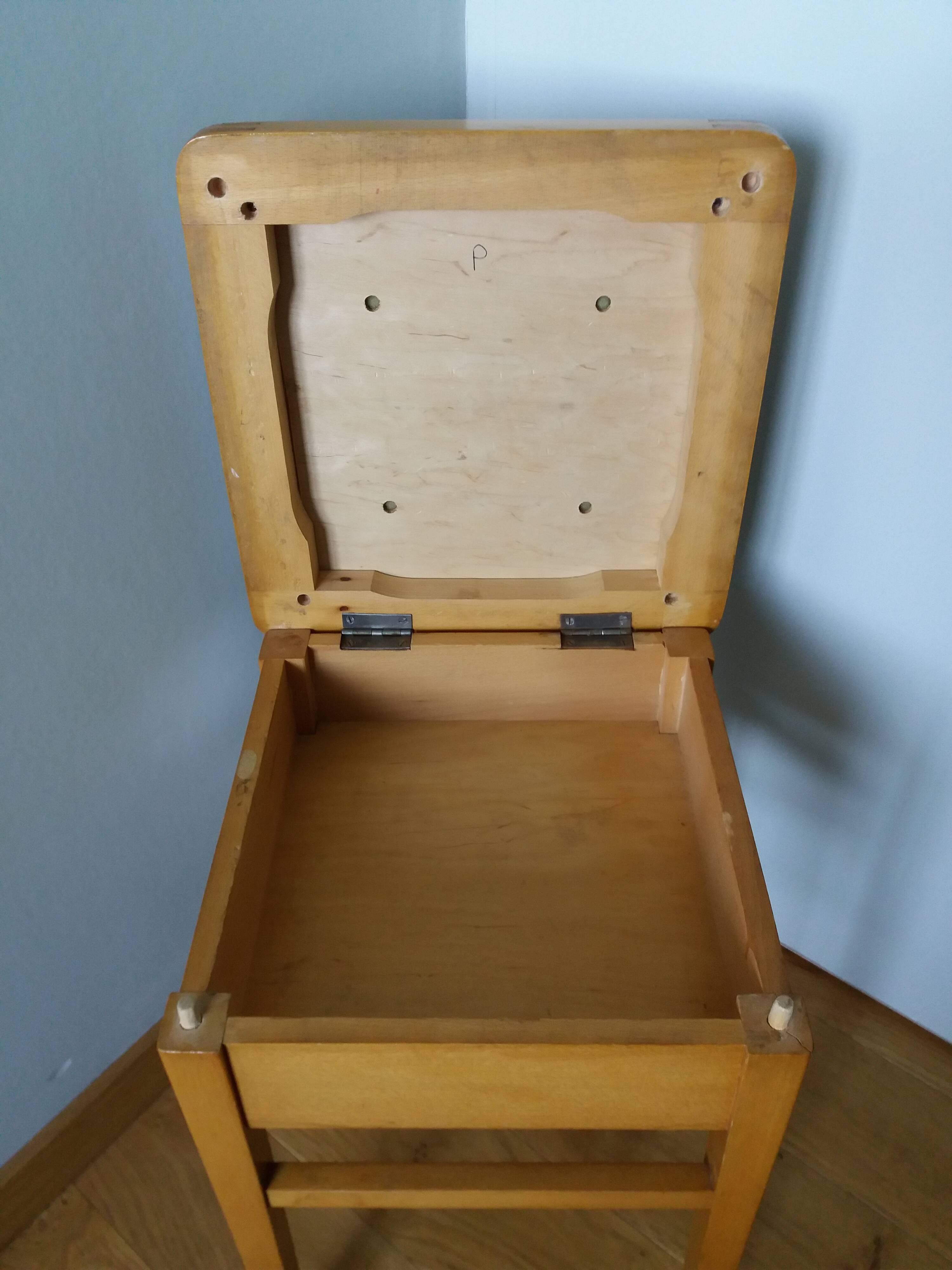 Wooden and faux leather shoe shine chest stool