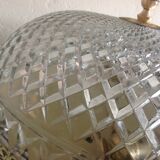 Round ceiling lamp in structured glass art deco style 30s-40s