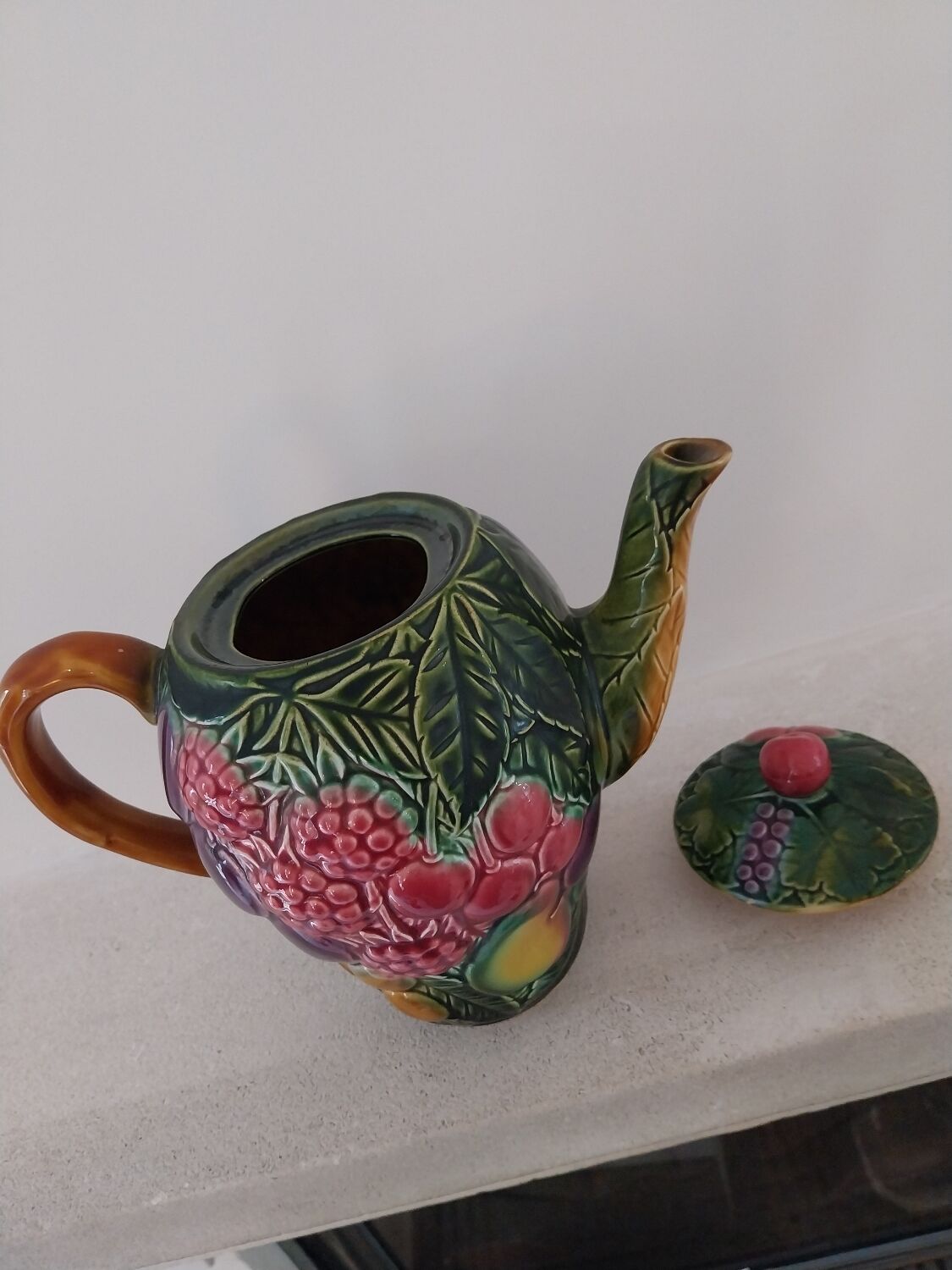 Majolica water pitcher in slipware signed Salin les Bains