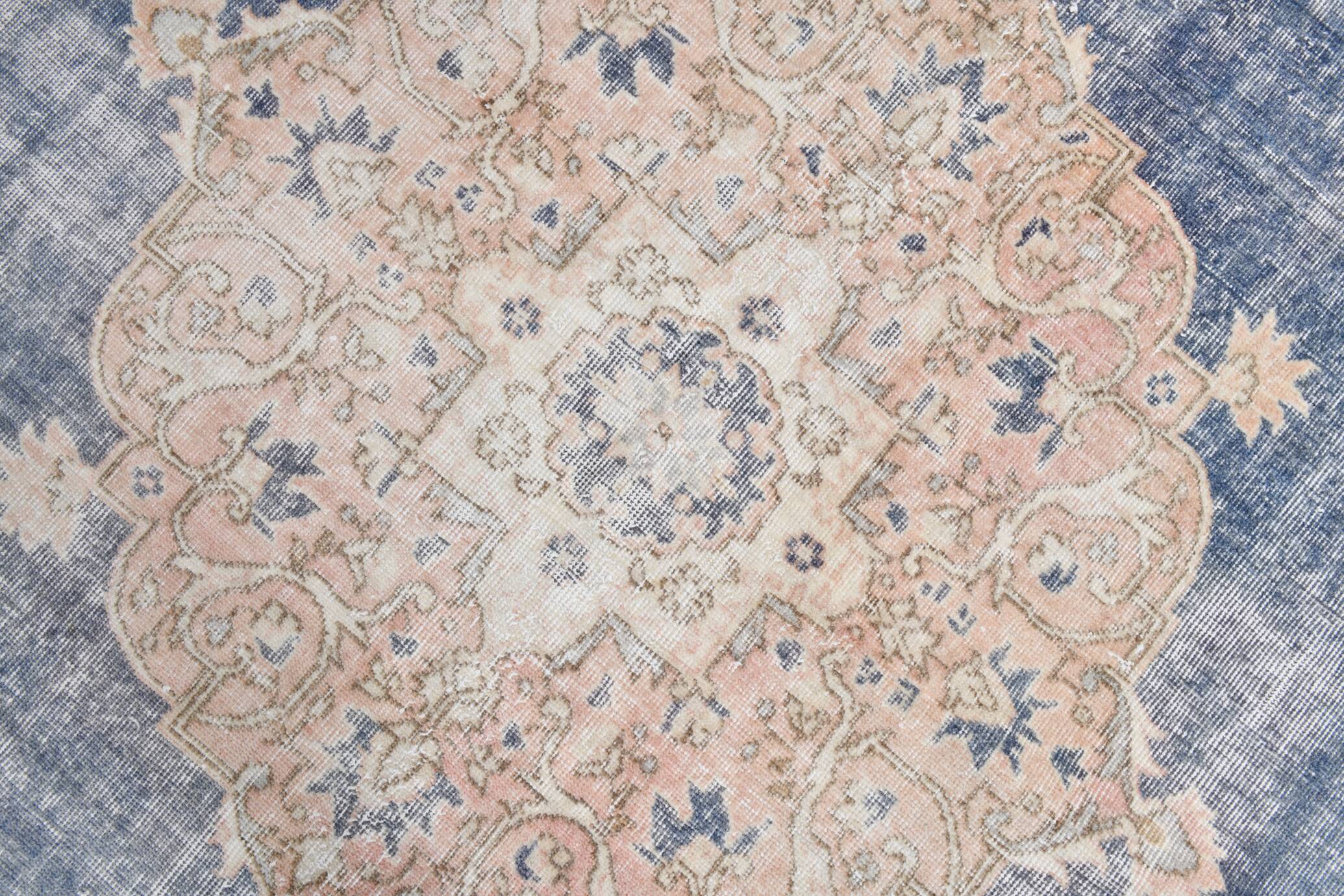 7x11 Soft Beige & Blue Wool Vintage Rug For Living Room, 210x324 Cm