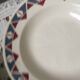 Six soup plates don't match in red and blue