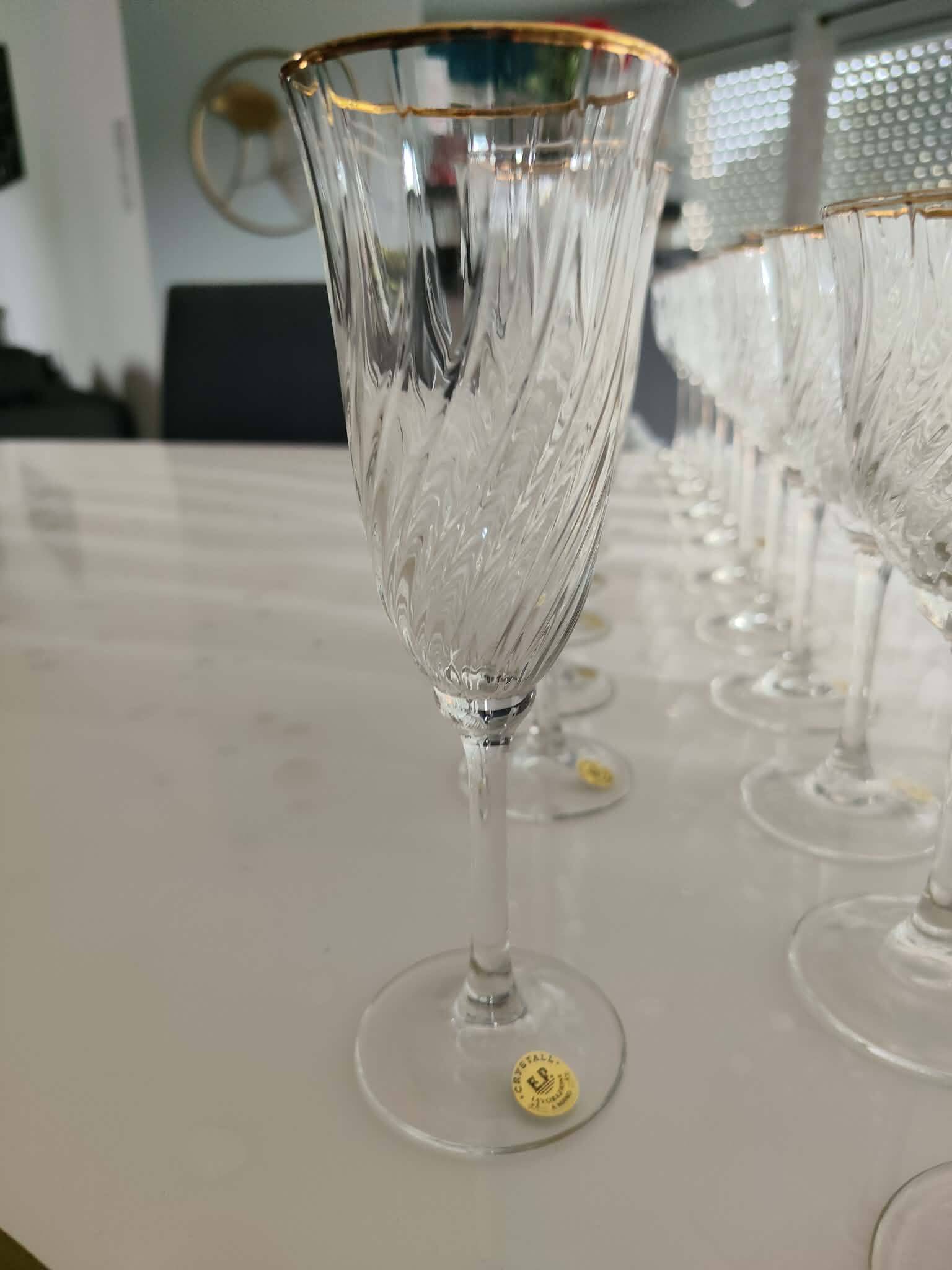 Crystal glassware set with decanter.