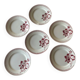 6 plates from the Badonviller pottery with a red flower design.
