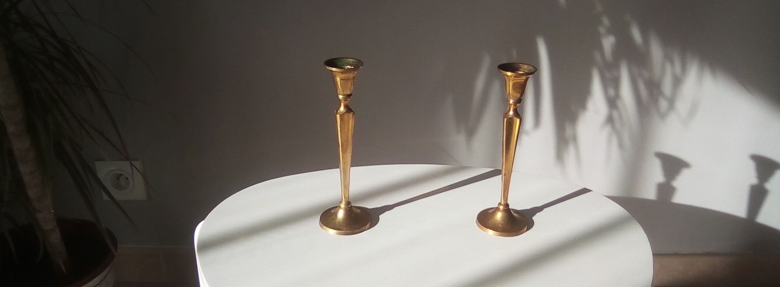Pair of Scandinavian candlesticks solid brass vintage 60/70s