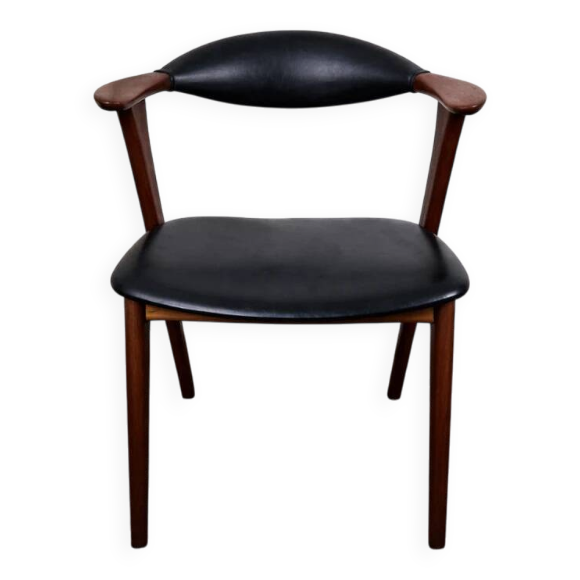 Teak chair with faux leather, model 49 by Erik Kirkegaard for Høng Møbelfabrik, Denmark, 1960.