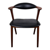 Chaise en teck avec simili cuir, modèle 49 par Erik Kirkegaard pour Høng Møbelfabrik, Danemark, 1960.