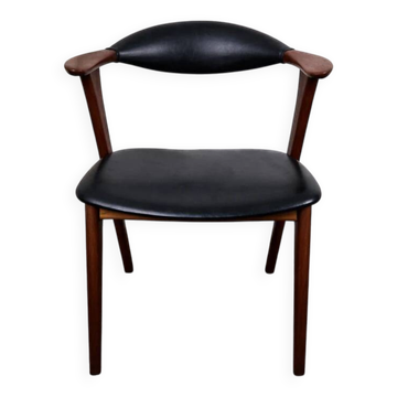 Teak chair with faux leather, model 49 by Erik Kirkegaard for Høng Møbelfabrik, Denmark, 1960.
