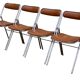 4 folding chairs chromed metal and Skaï fawn 1970