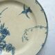 Flat round dish signed Gien, blue model, Hummingbird, Flowers and birds, 27 cm