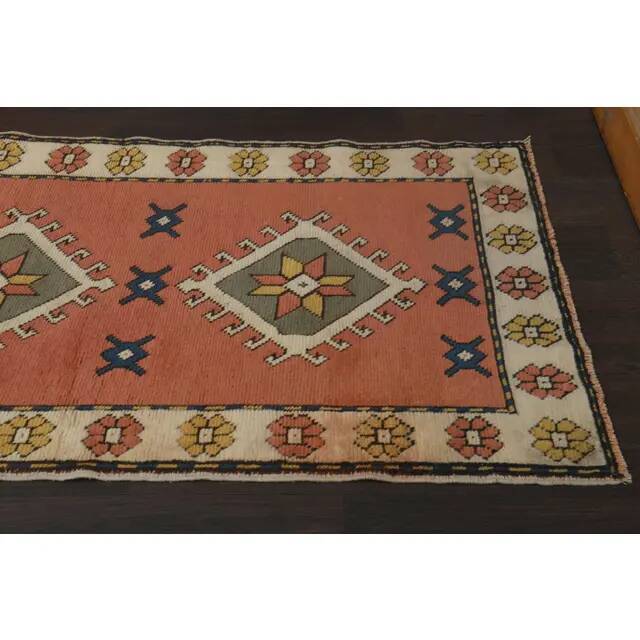 1970s Vintage Turkish Oushak Handmade Orange Runner Rug  91x361
