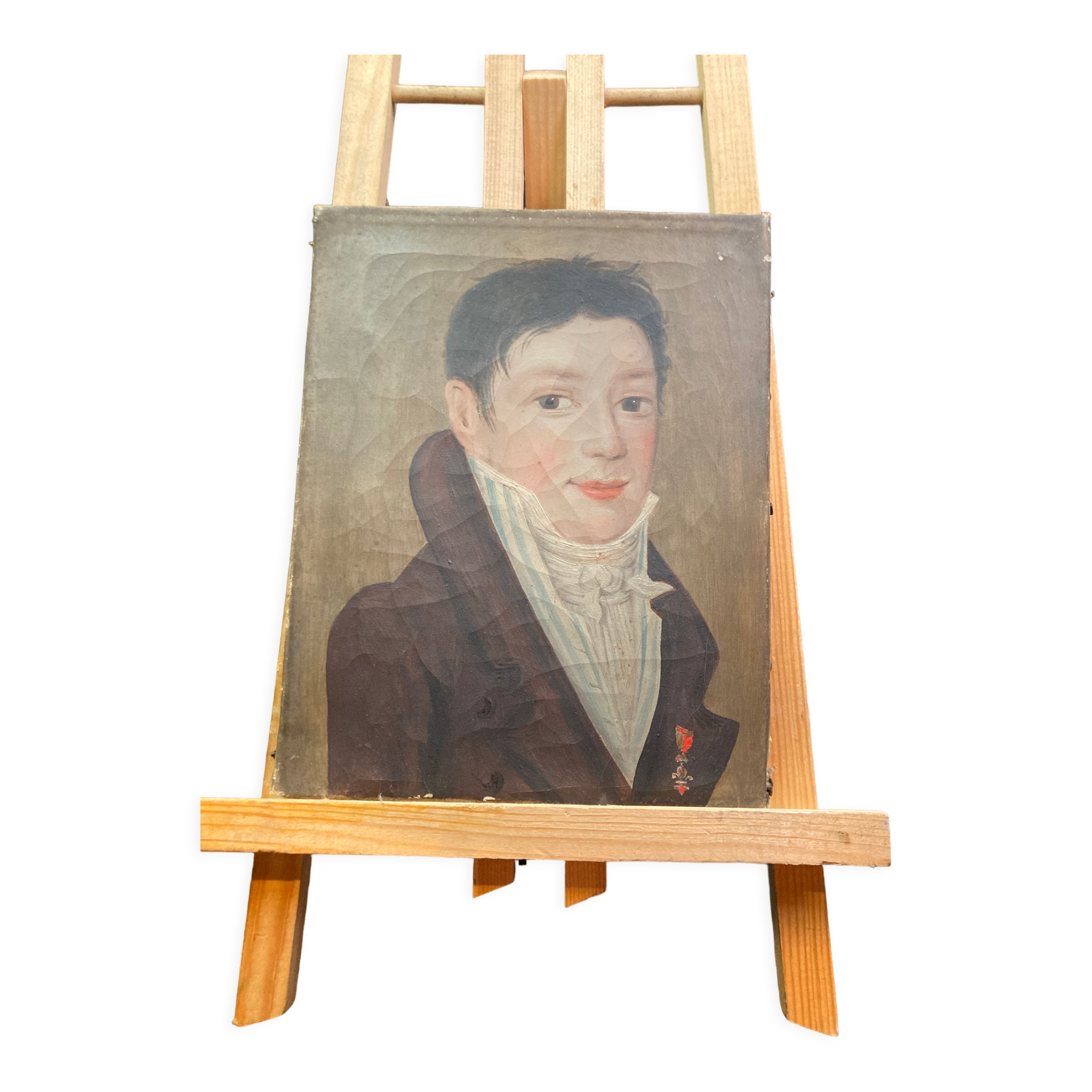Huile sur toile portrait d'un homme bourgeois portant une médaille