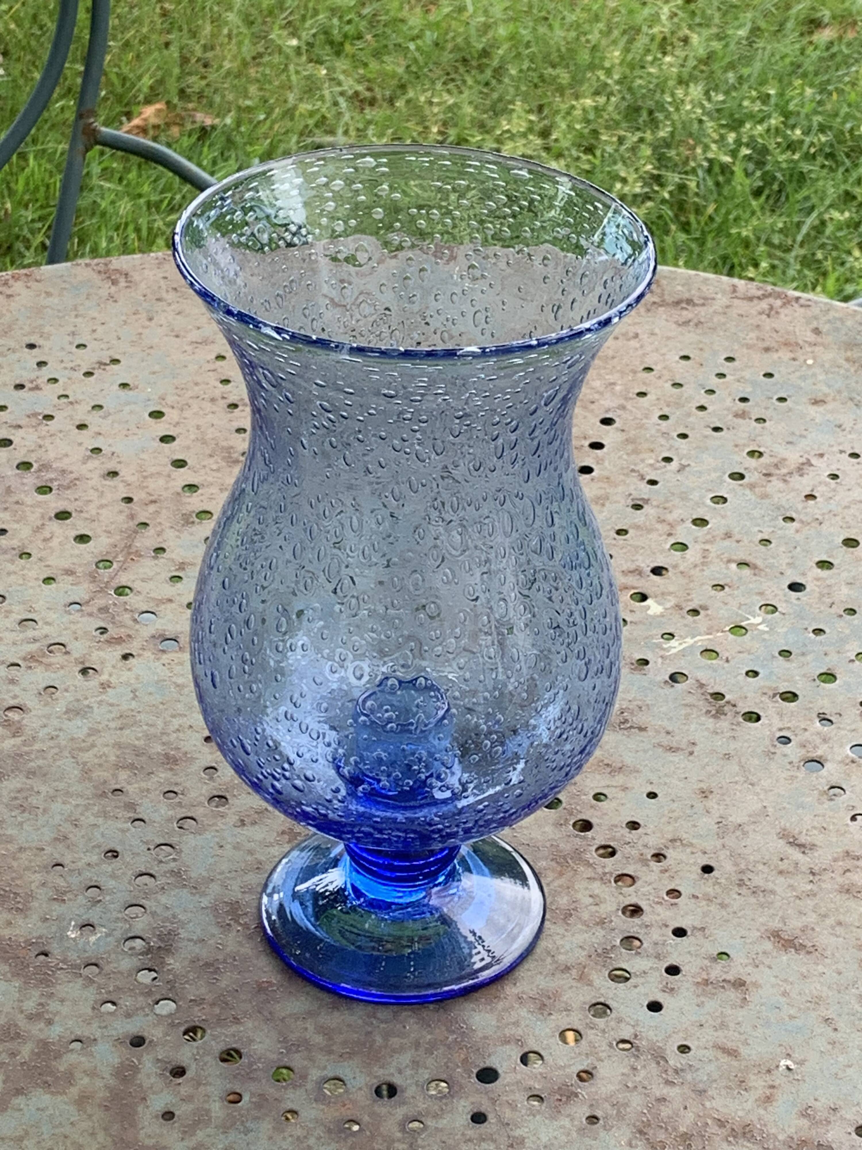 Blue blown glass tealight holder, Biot glassworks, collector's item