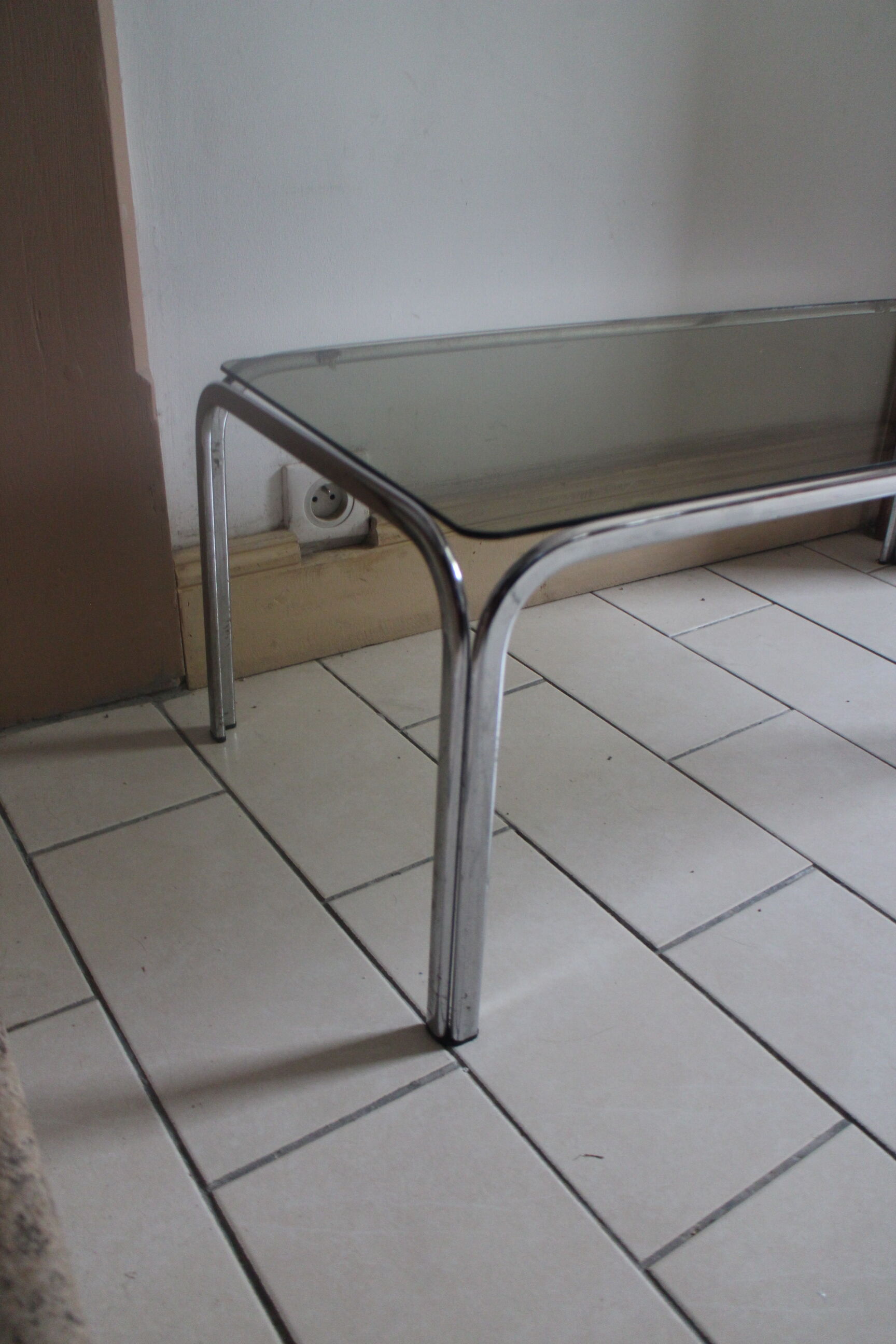 Coffee table chrome and smoked glass